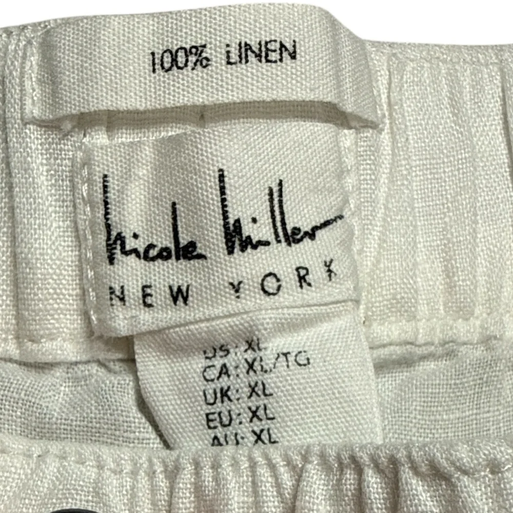White Nicole Miller 100% Linen Cargo Jogger Pants - Picture 2 of 11